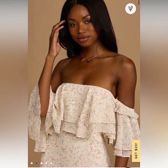 Lulus Just Love Cream Floral Print Off-the-Shoulder Ruffled Maxi Dress NWT - Picture 2 of 6